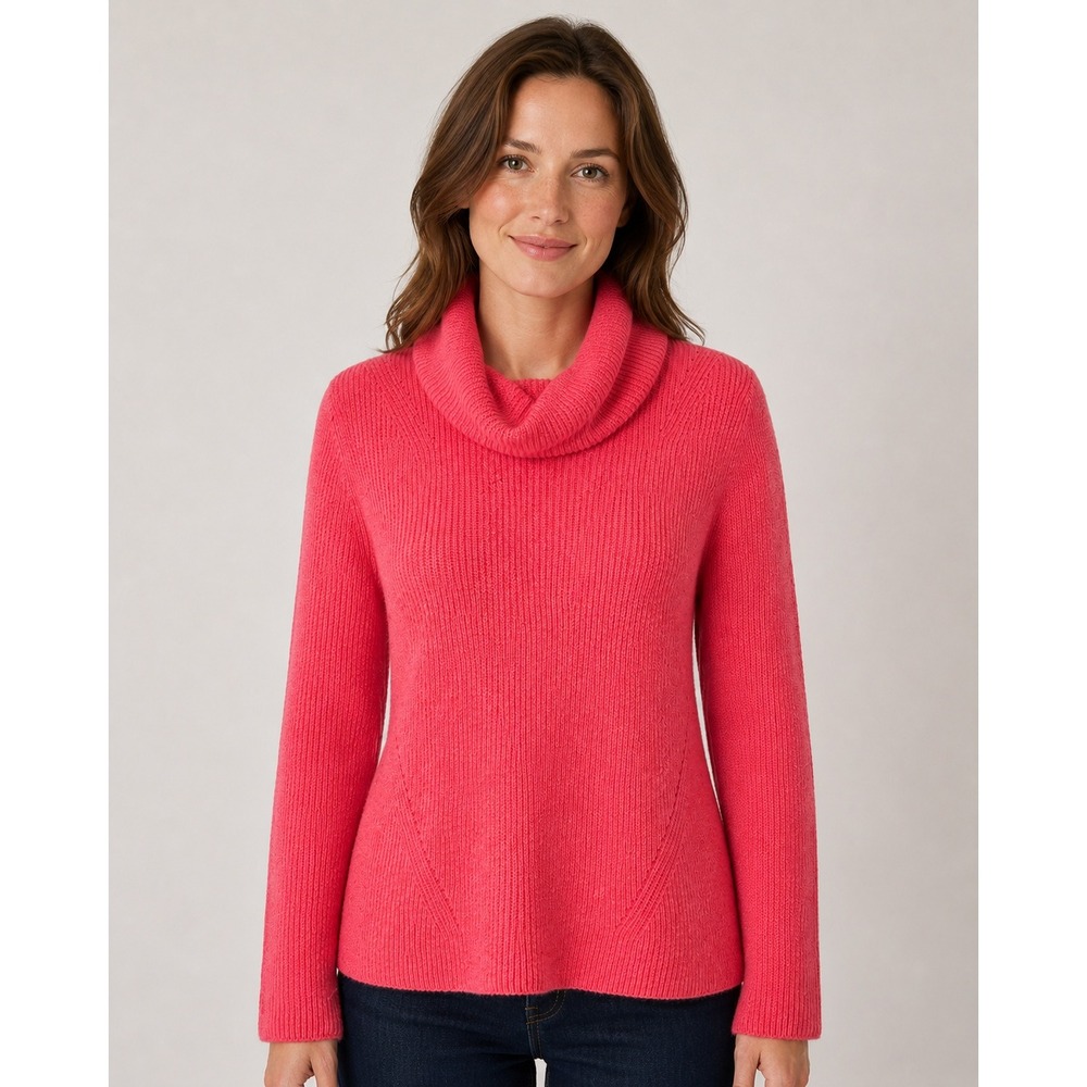 Talbots Turtleneck Sweater Womens 1X Coral Pink Confetti Rib Knit Cowl Neck